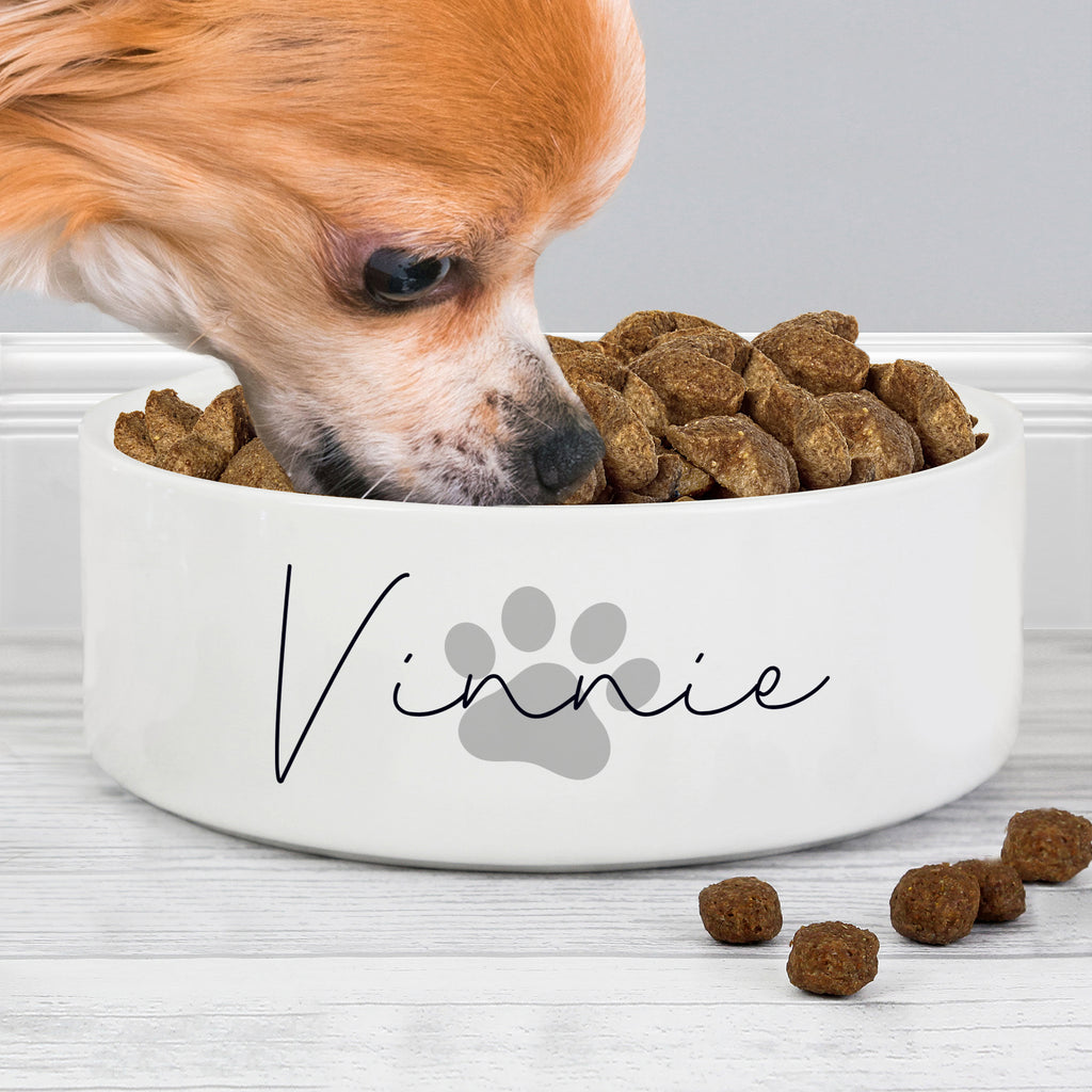 Personalised Grey Paw Print Name 15cm Medium Pet Bowl