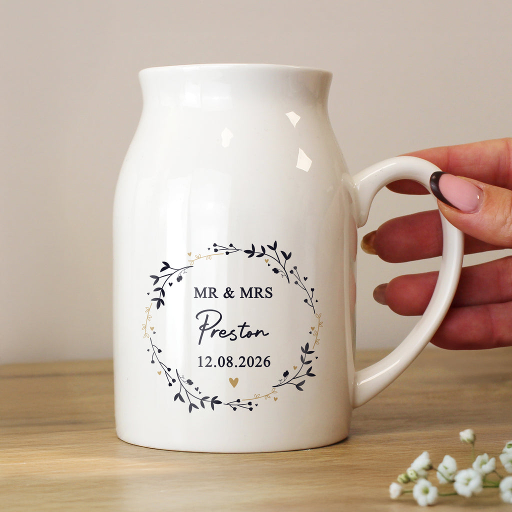 Personalised Black & Gold Wreath Jug Vase