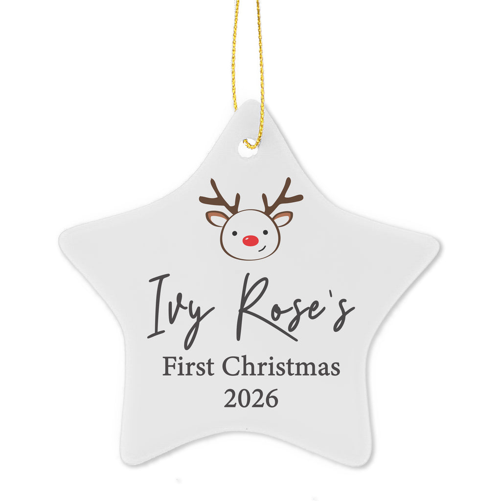 Personalised Reindeer Ceramic Star Decoration