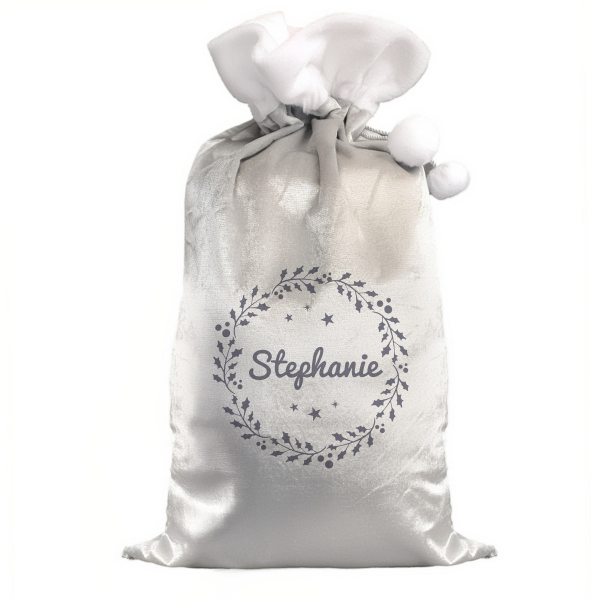 Personalised Holly Grey Christmas Sack