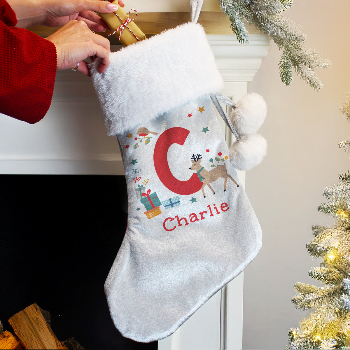Personalised Initial Reindeer Christmas Stocking