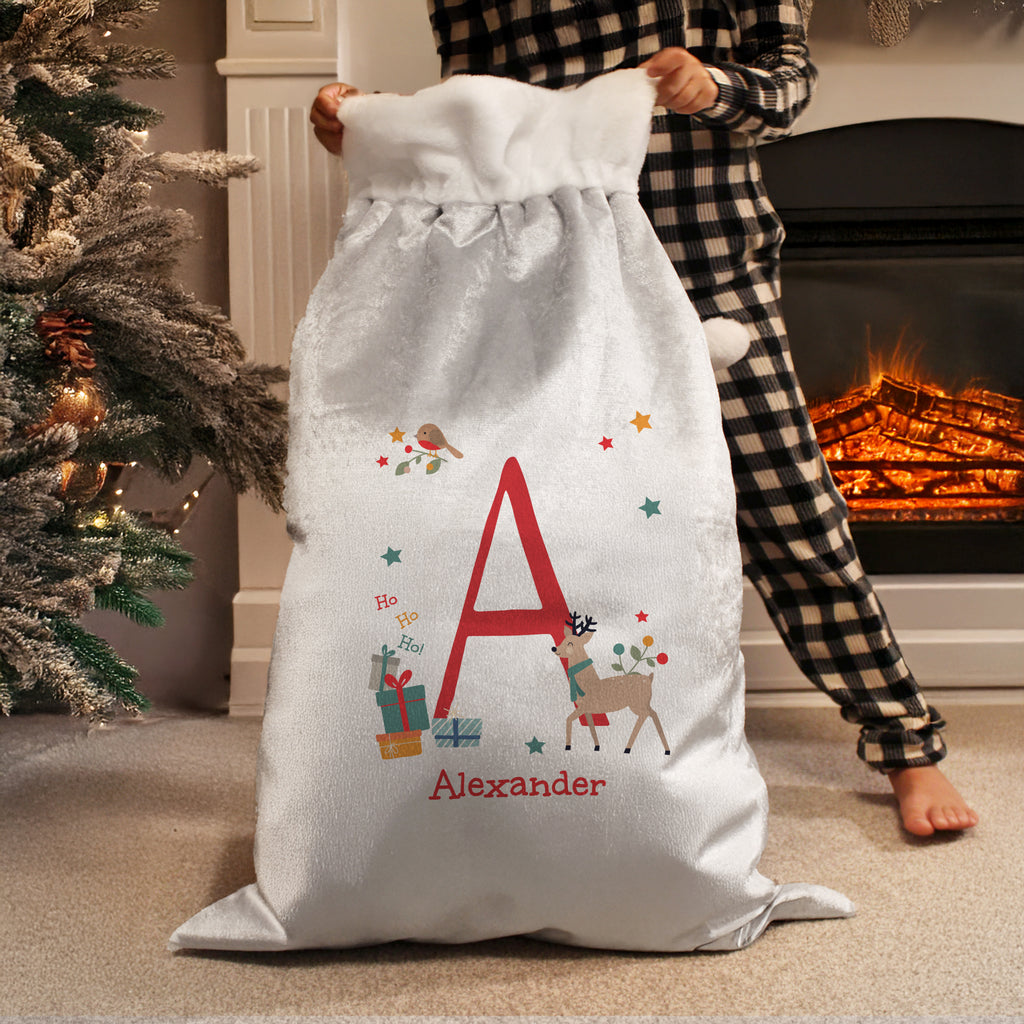 Personalised Initial Reindeer Christmas Sack