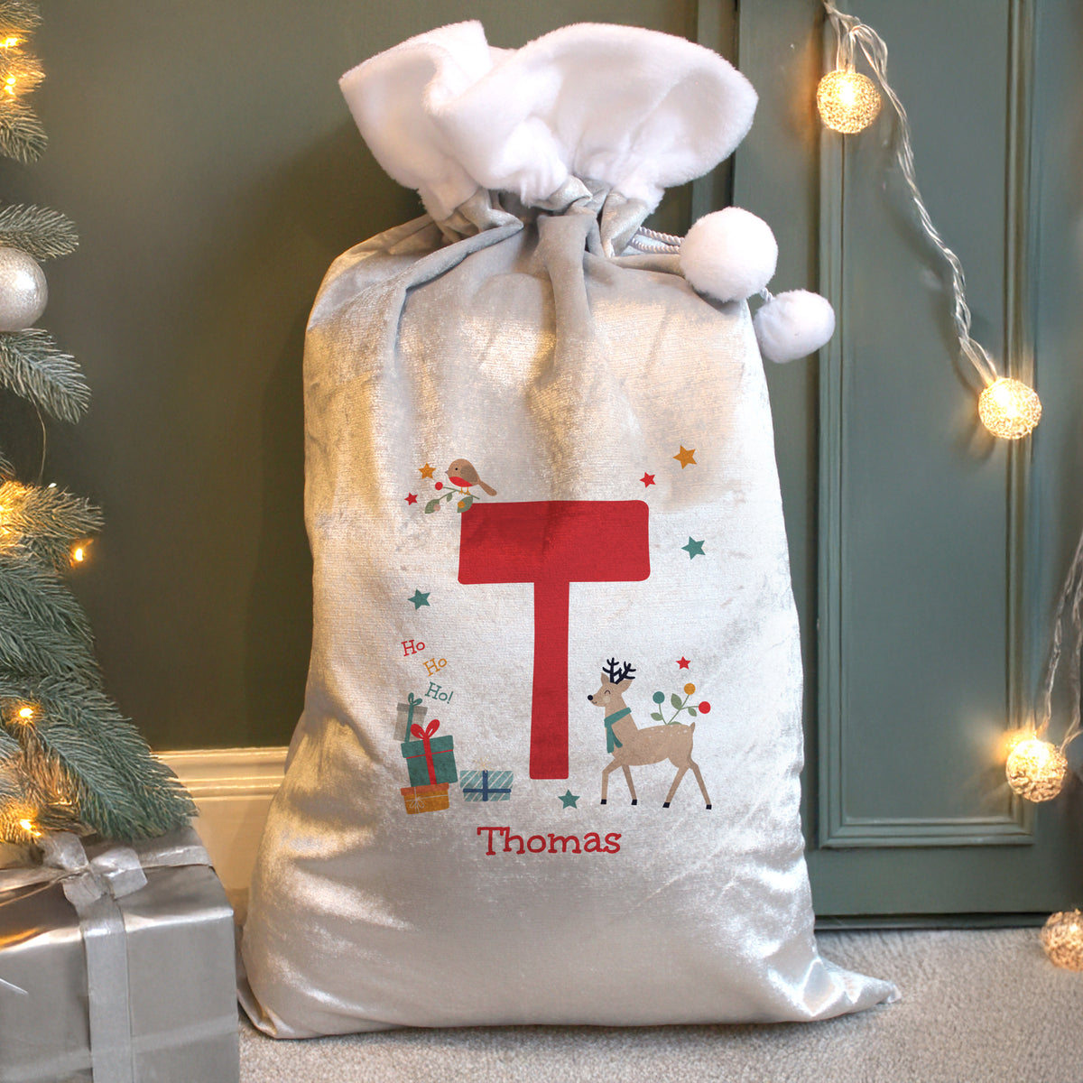 Personalised Initial Reindeer Christmas Sack