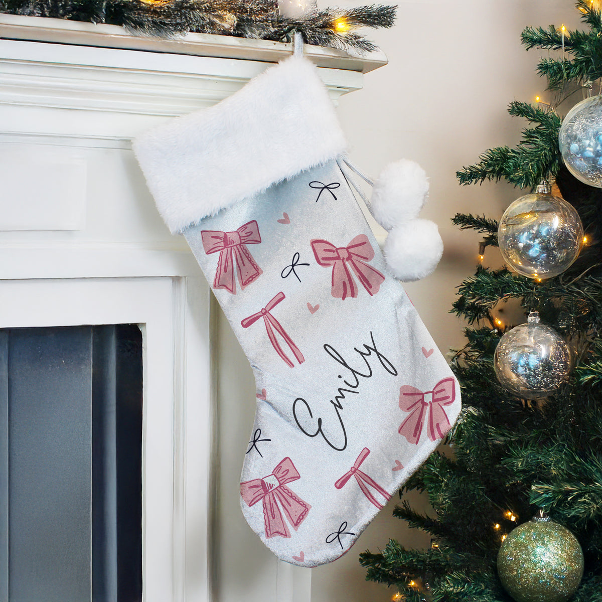 Personalised Pink Bow Christmas Stocking
