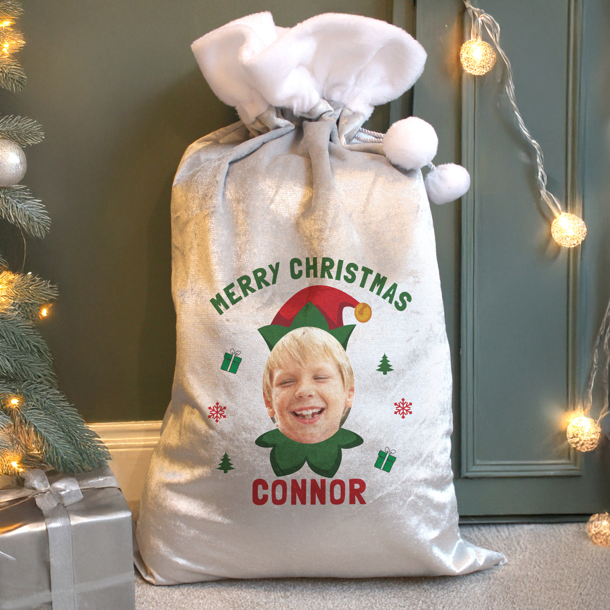 Personalised Photo Upload Elf Christmas Sack