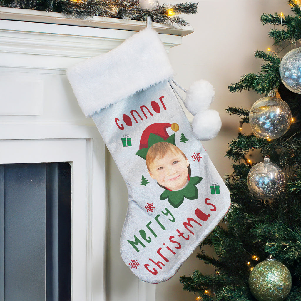 Personalised Photo Upload Elf Christmas Stocking