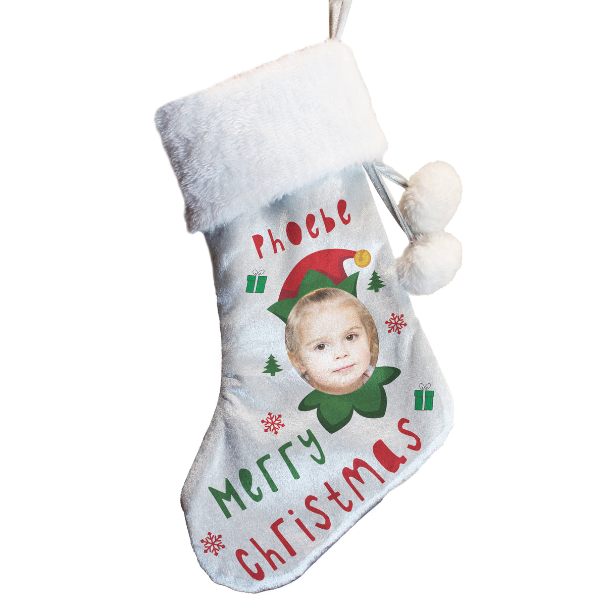 Personalised Photo Upload Elf Christmas Stocking