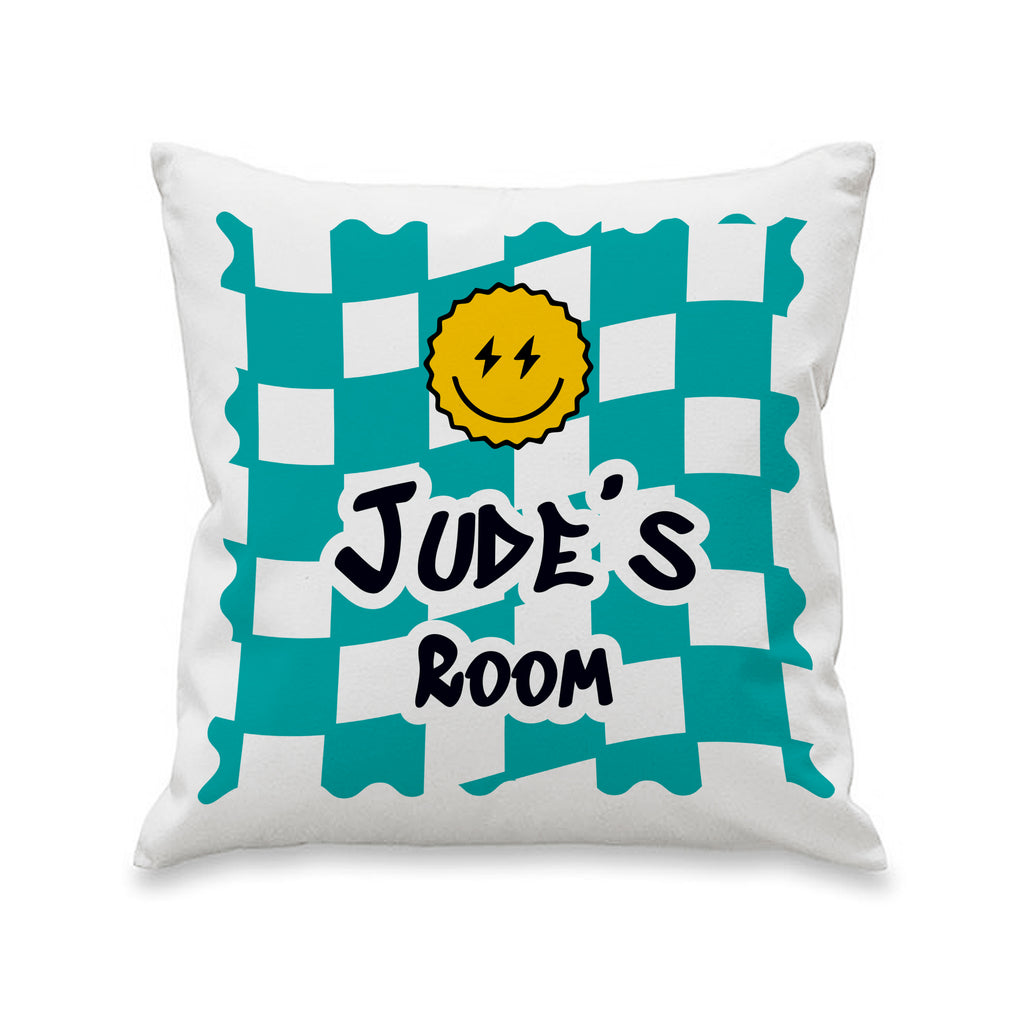 Personalised Blue Check Childrens Bedroom Cushion