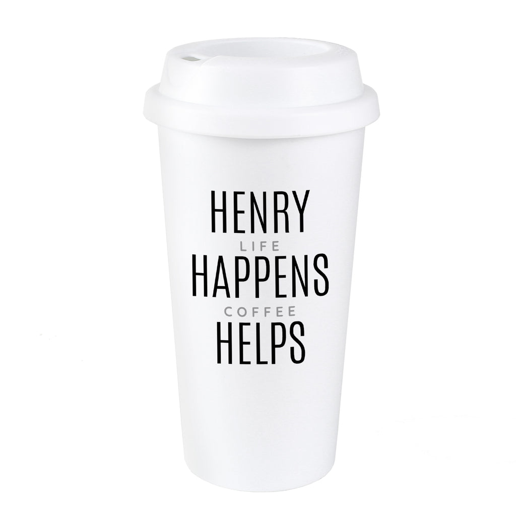 Personalised Black Text Slogan Insulated Reusable Eco Travel Cup
