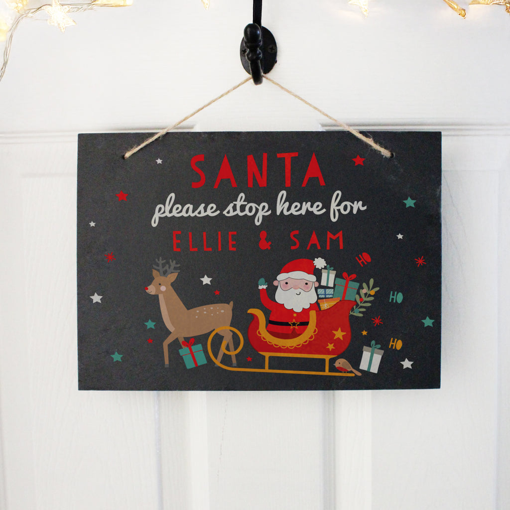 Personalised Santa Stop Here Slate Sign