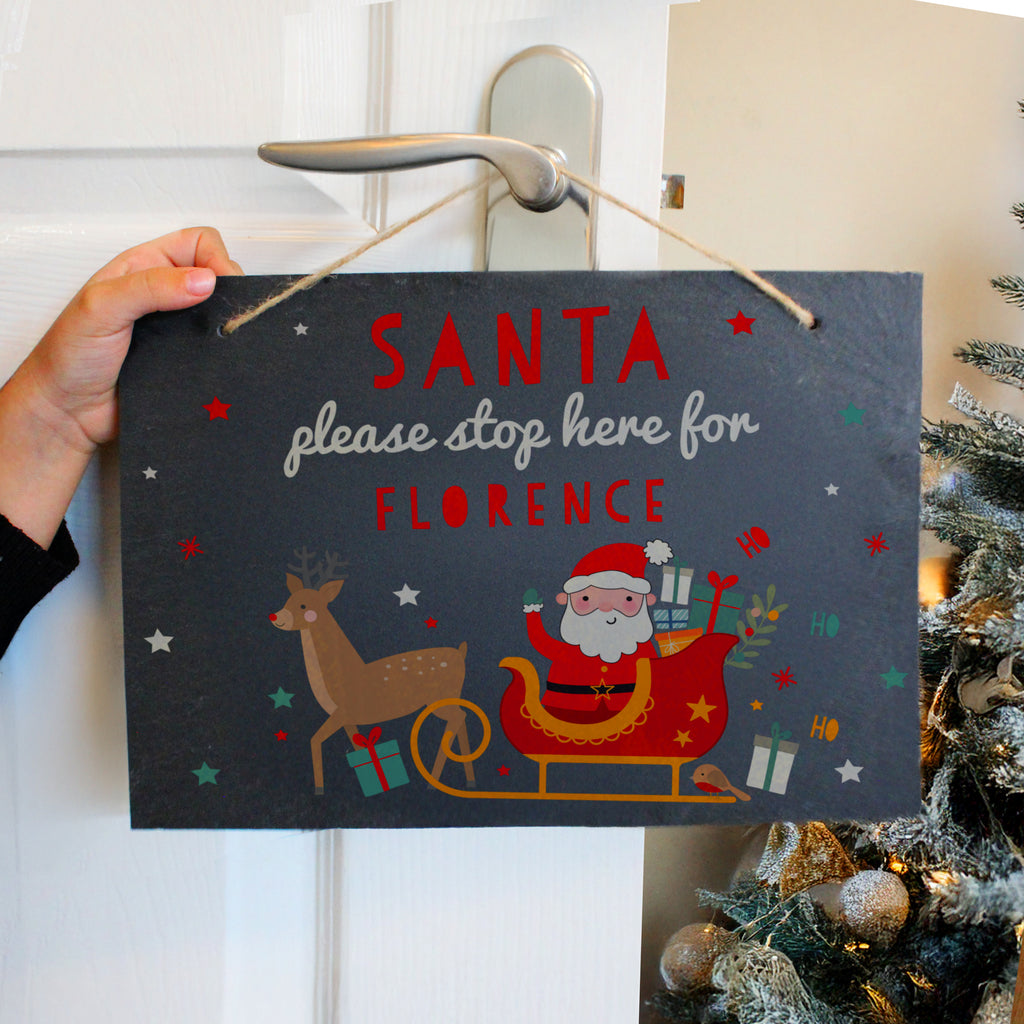 Personalised Santa Stop Here Slate Sign