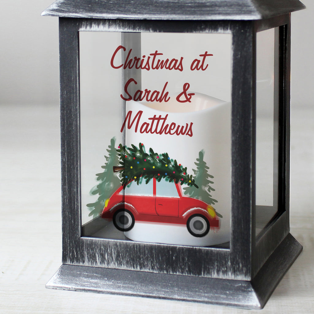 Personalised 'Driving Home For Christmas' Rustic Black Lantern