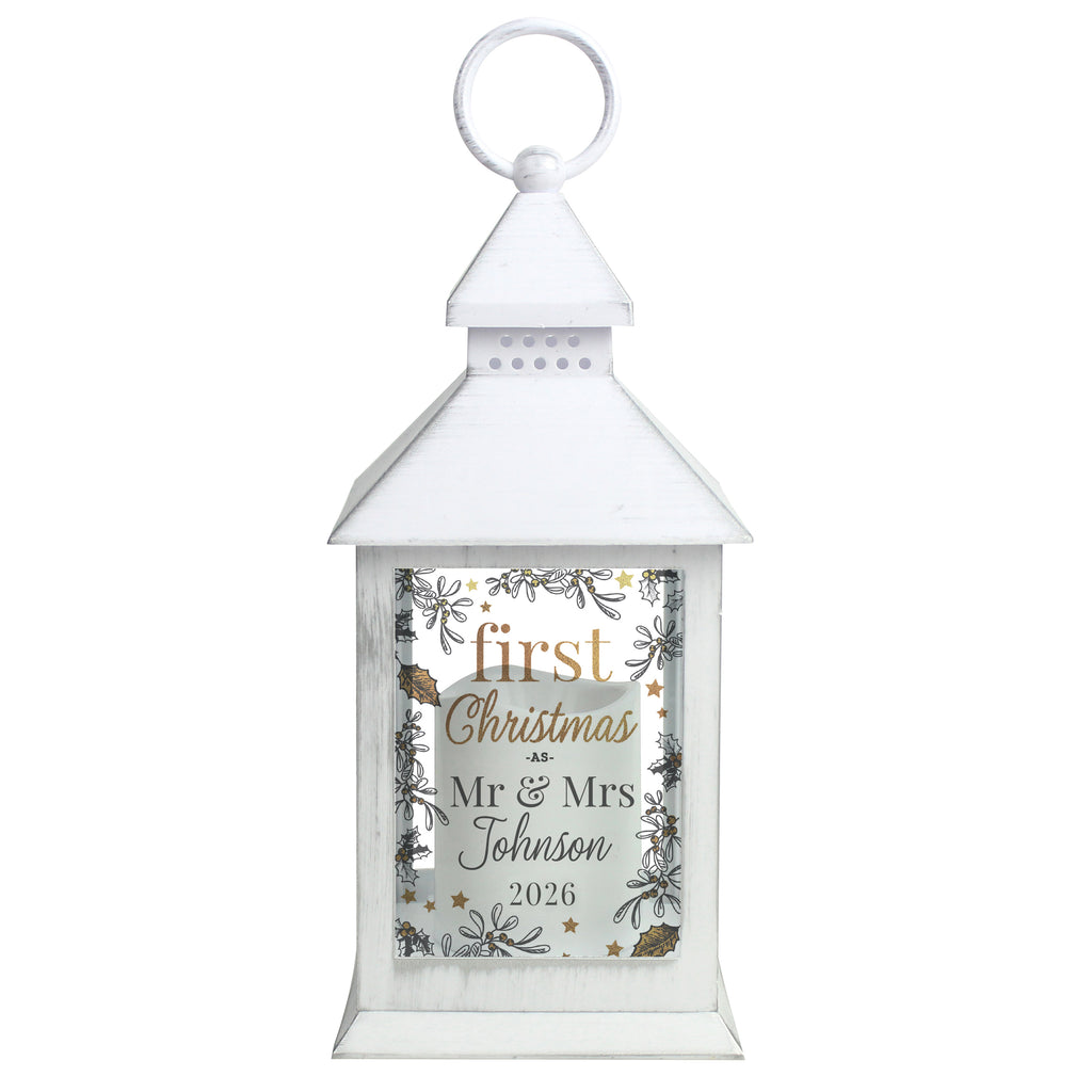 Personalised First Christmas White Lantern
