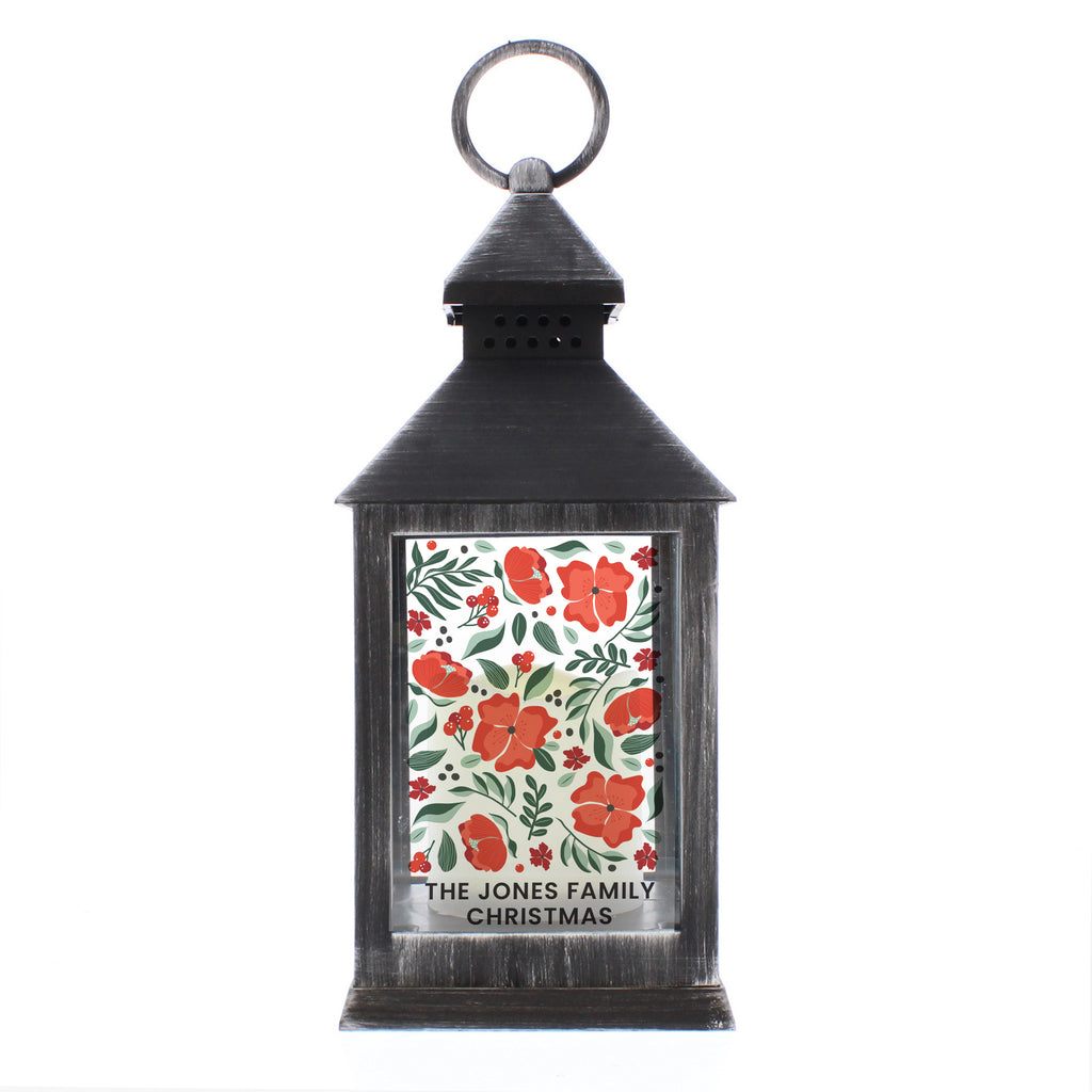 Personalised Poinsettia Black LED Lantern