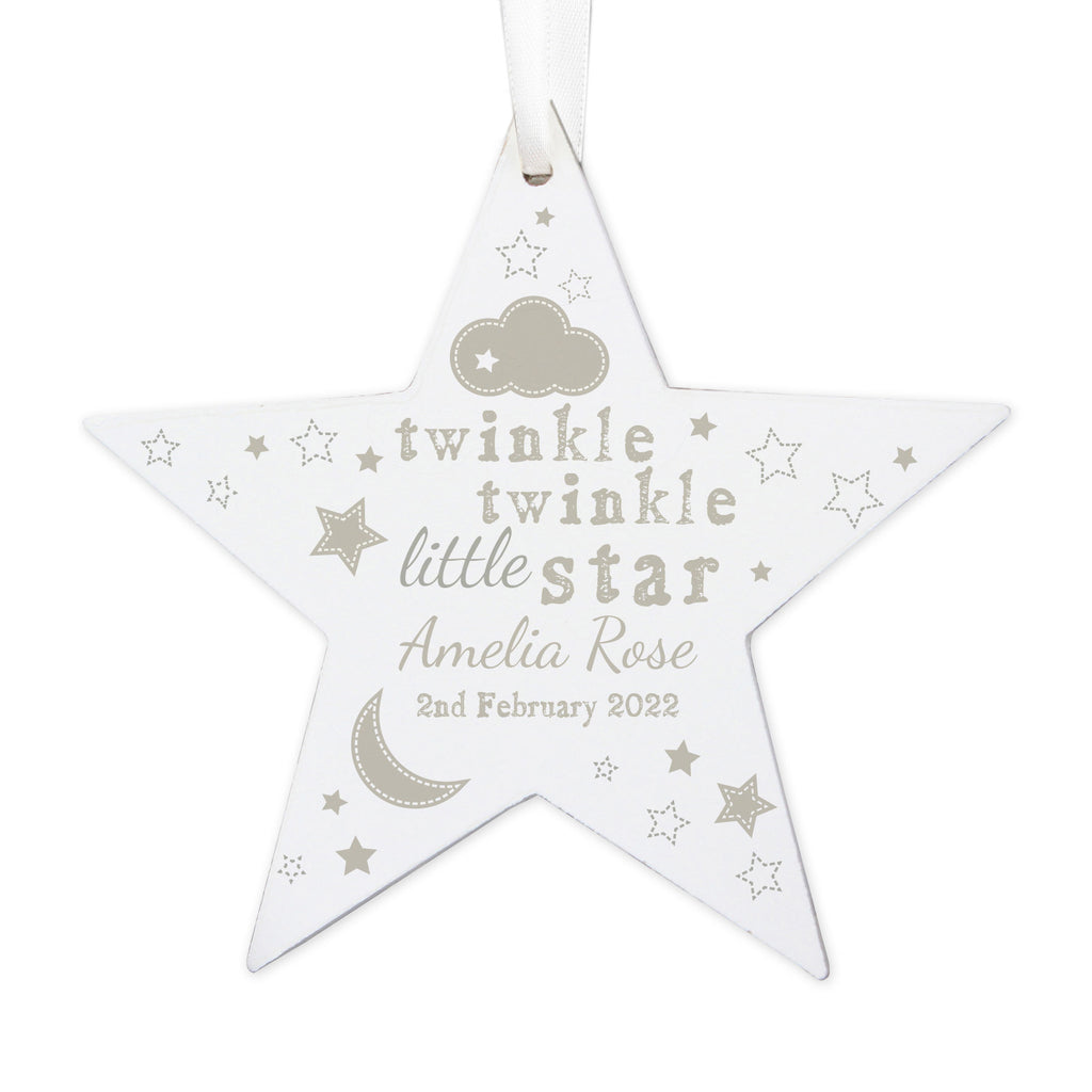 Personalised Twinkle Twinkle Wooden Star Decoration