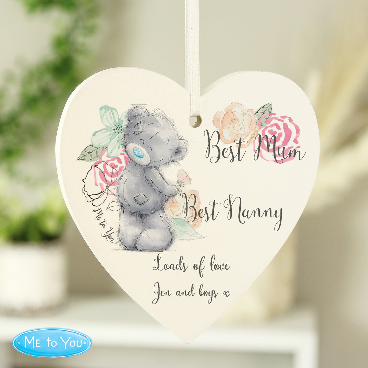 Personalised Me to You Floral Wooden Heart Decoration