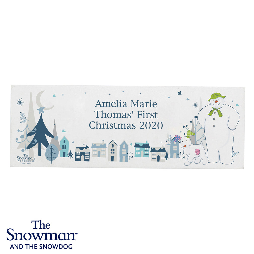 Personalised The Snowman and the Snowdog Wooden Mantel Decoration