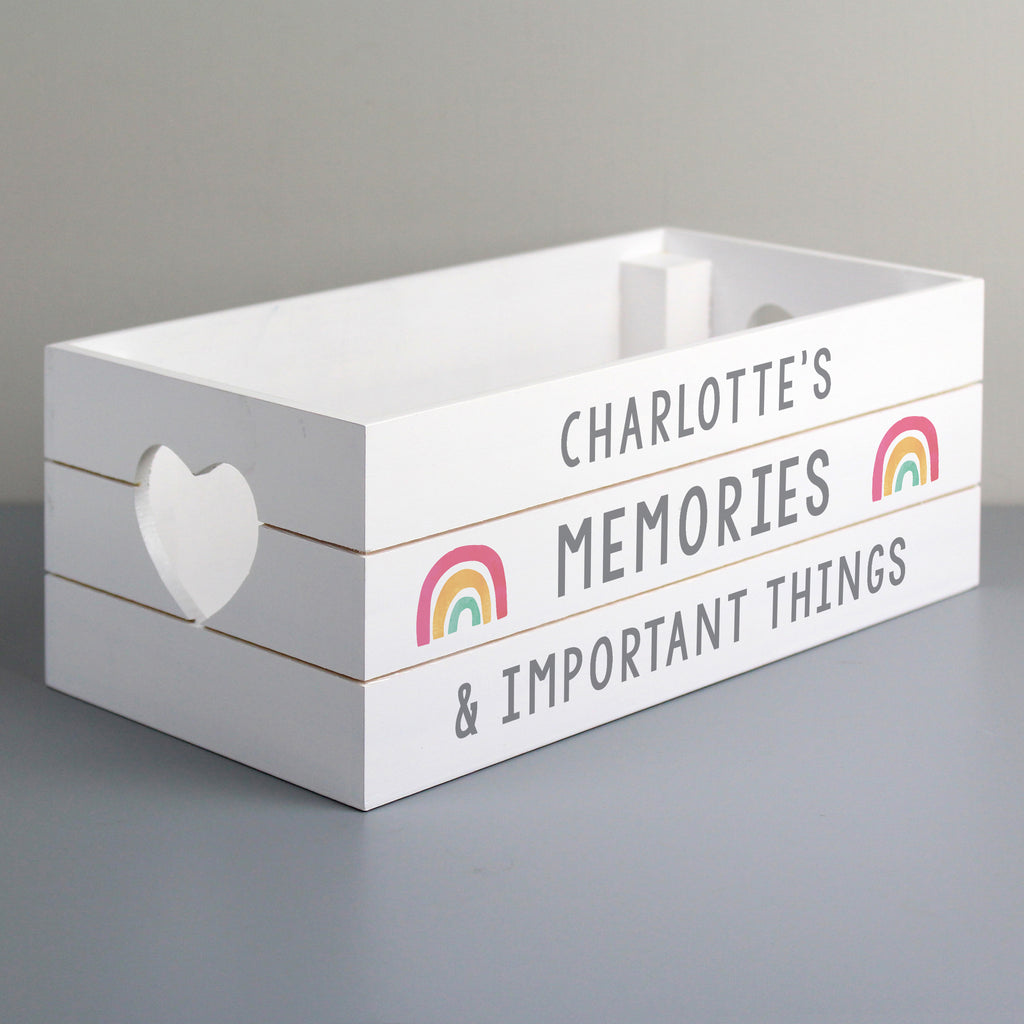 Personalised Rainbow White Wooden Crate