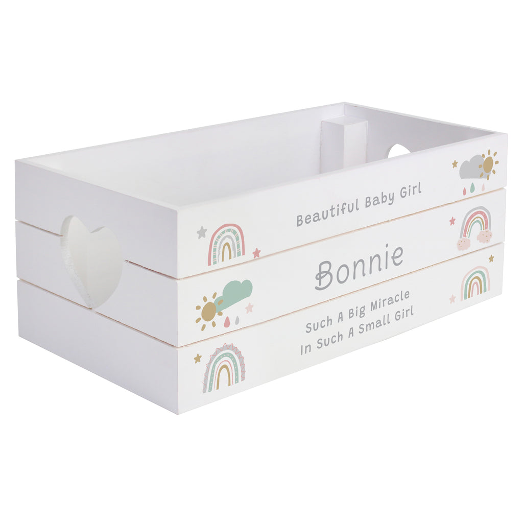 Personalised Pastel Rainbow White Wooden Crate