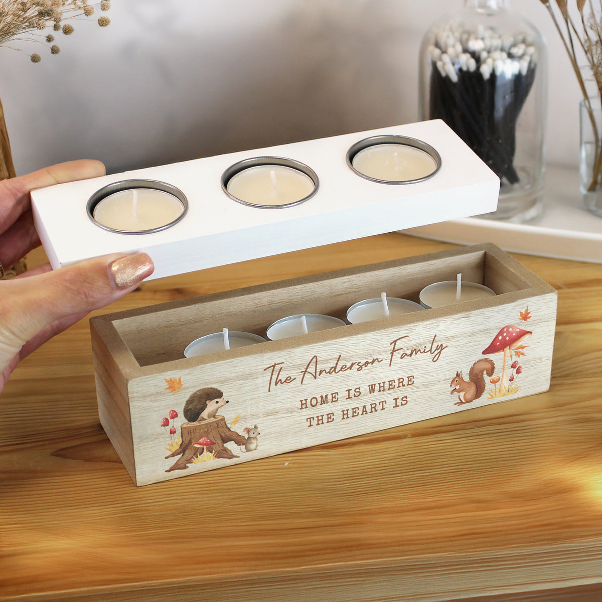 Personalised Autumn Triple Tea Light Box
