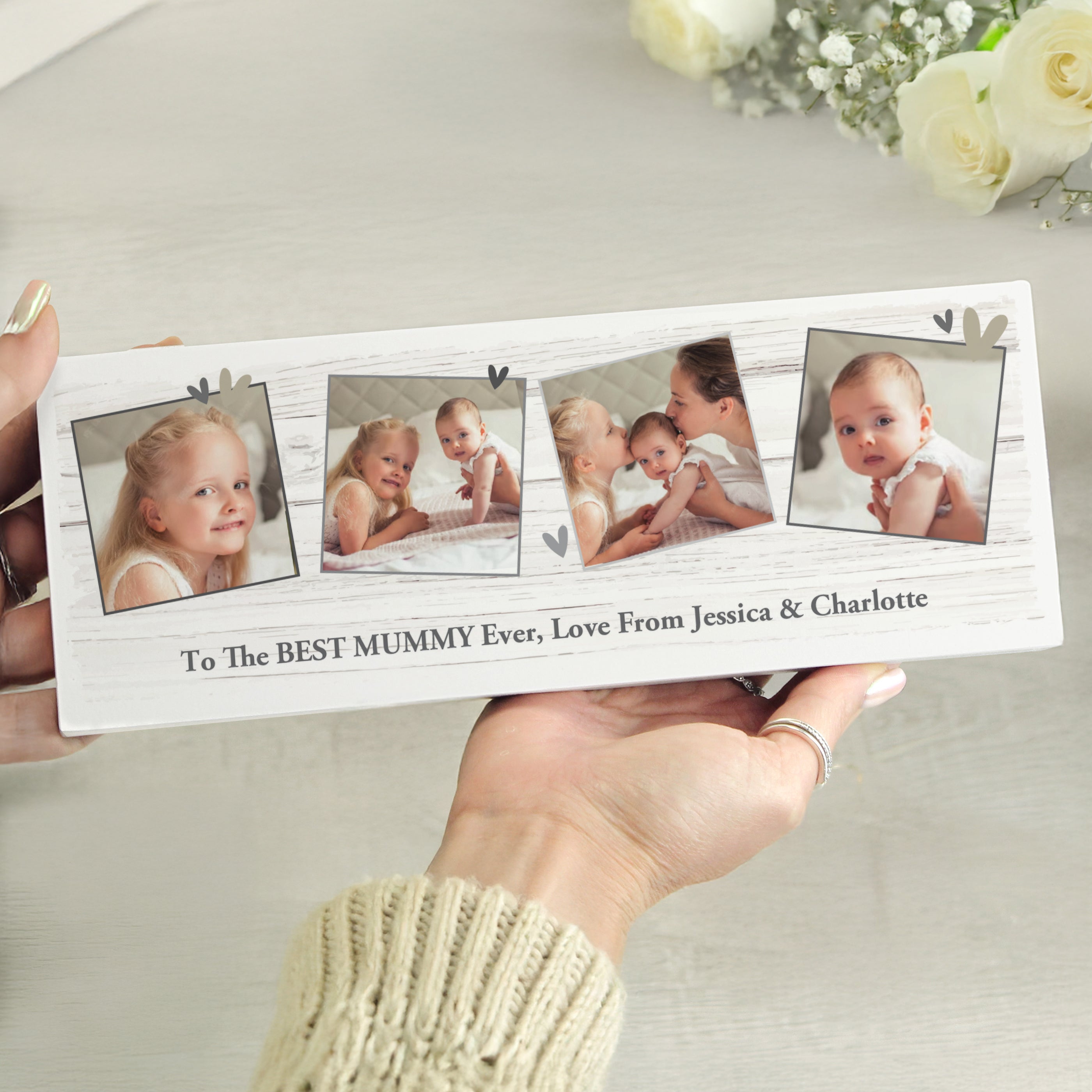 Personalised Photo Upload Hearts Mantel Block