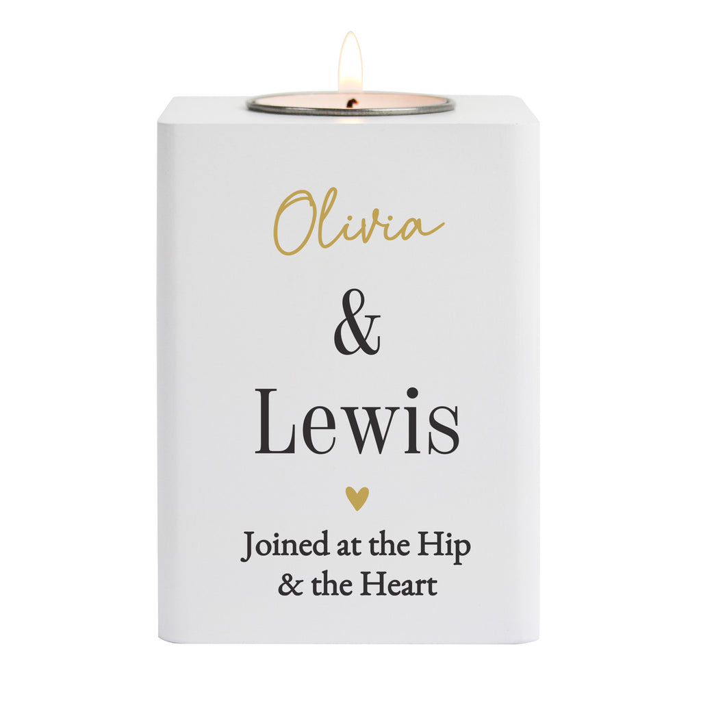 Personalised Black & Gold Free Text White Wooden Tealight