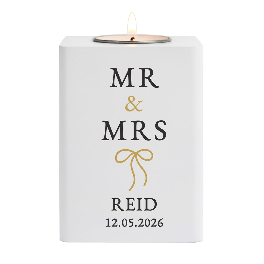 Personalised Black & Gold White Wooden Tealight