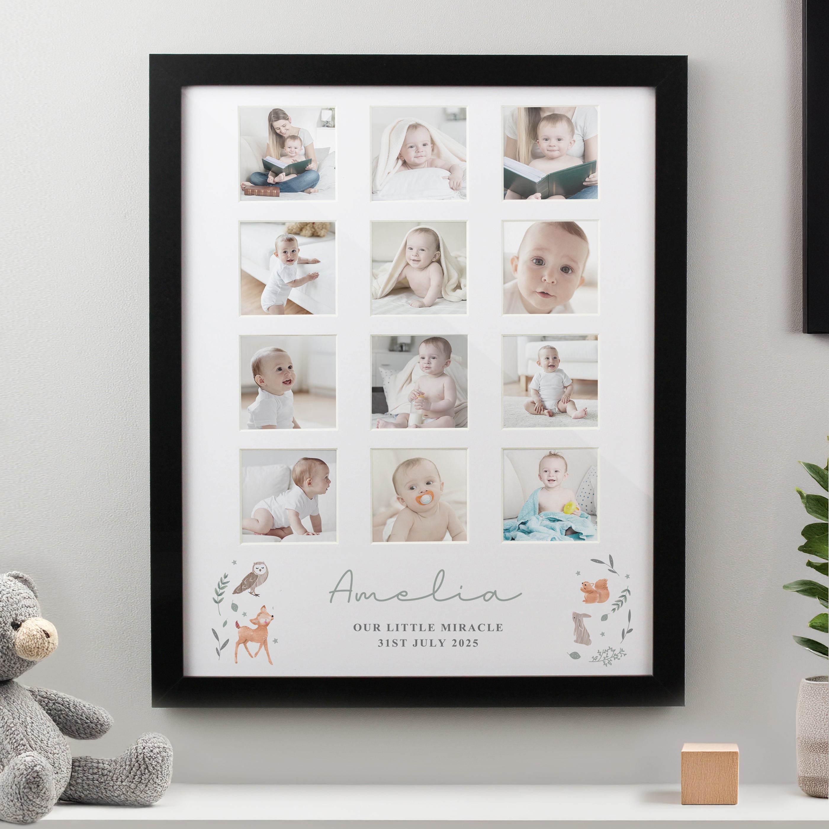 Personalised Woodland Animal Black Multi Photo Frame