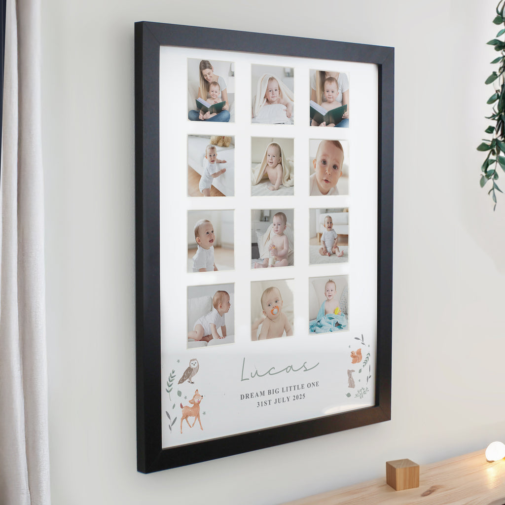 Personalised Woodland Animal Black Multi Photo Frame