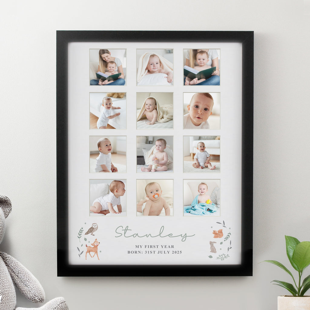 Personalised Woodland Animal Black Multi Photo Frame