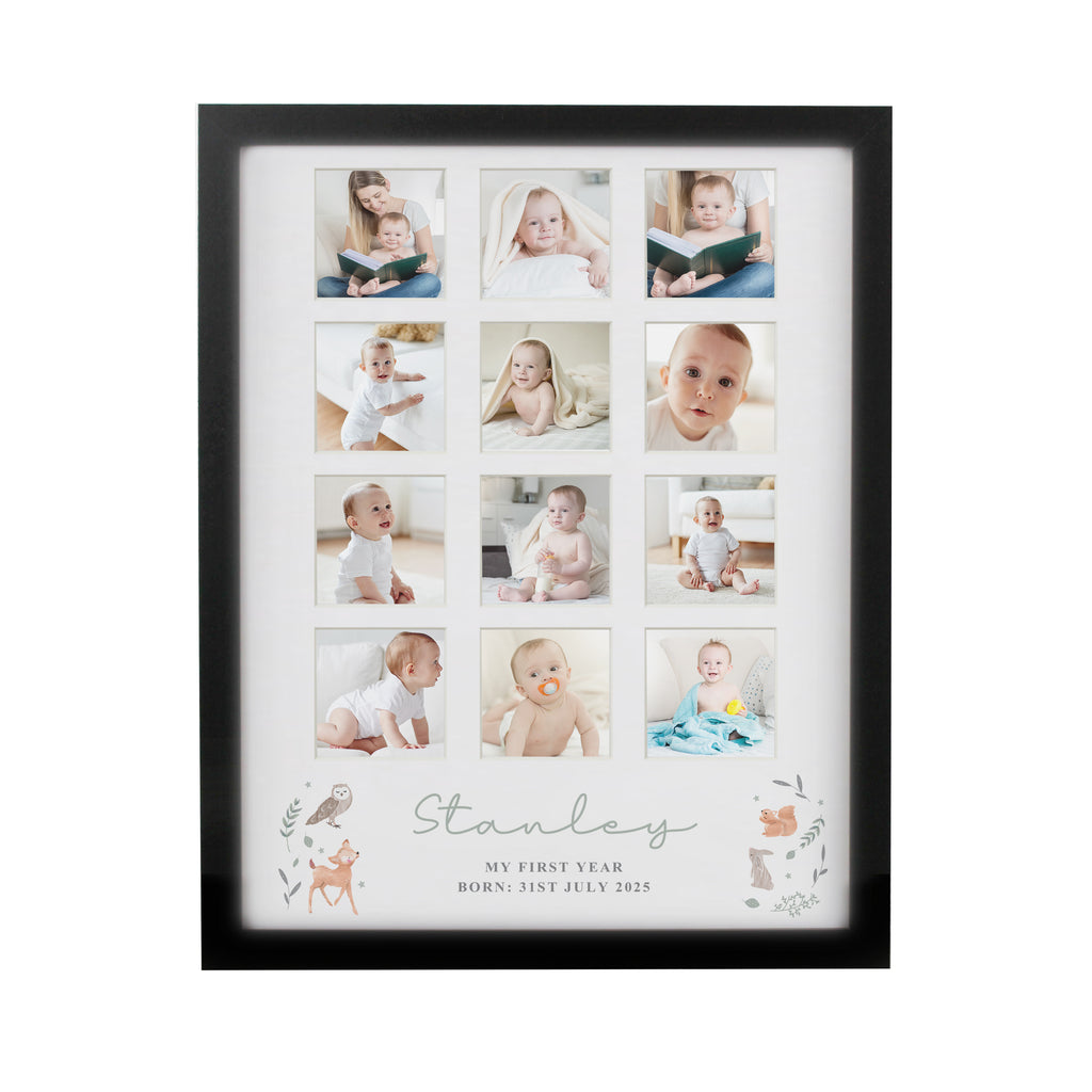 Personalised Woodland Animal Black Multi Photo Frame