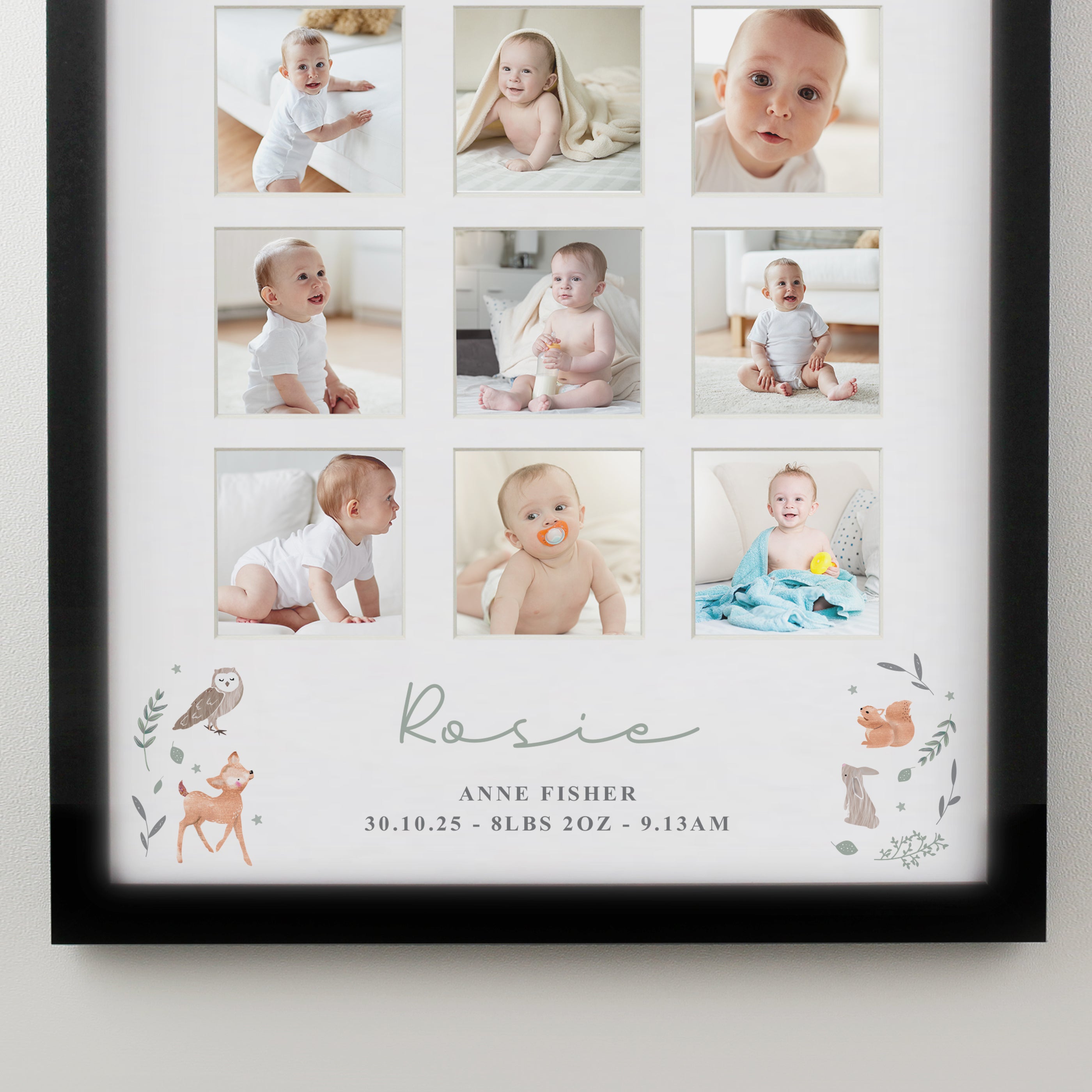 Personalised Woodland Animal Black Multi Photo Frame