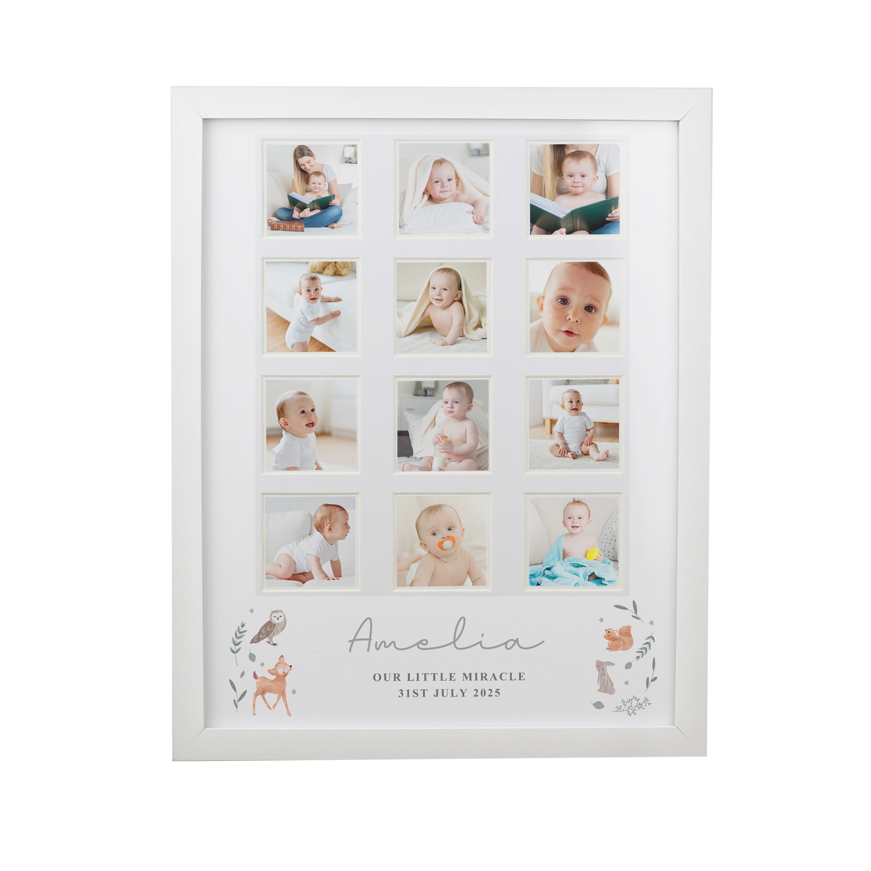 Personalised Woodland Animal White Multi Photo Frame