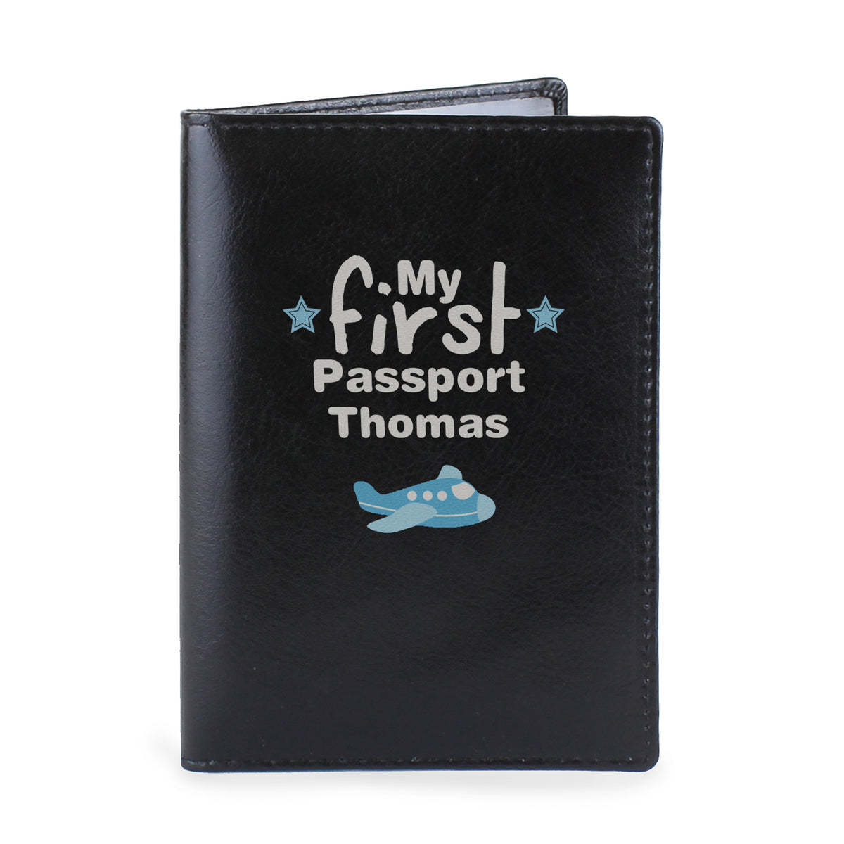Personalised My First Black Leather Passport Holder
