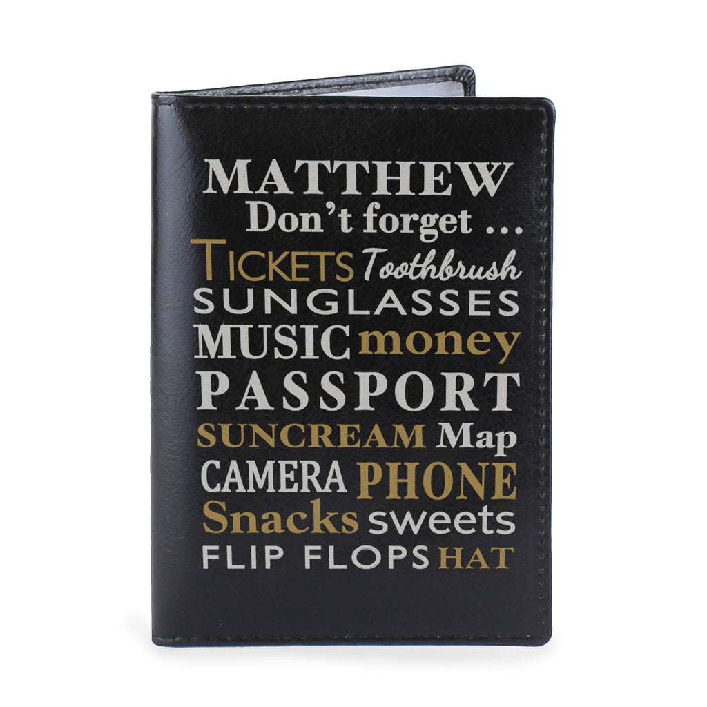 Personalised Dont Forget... Black Leather Passport Holder