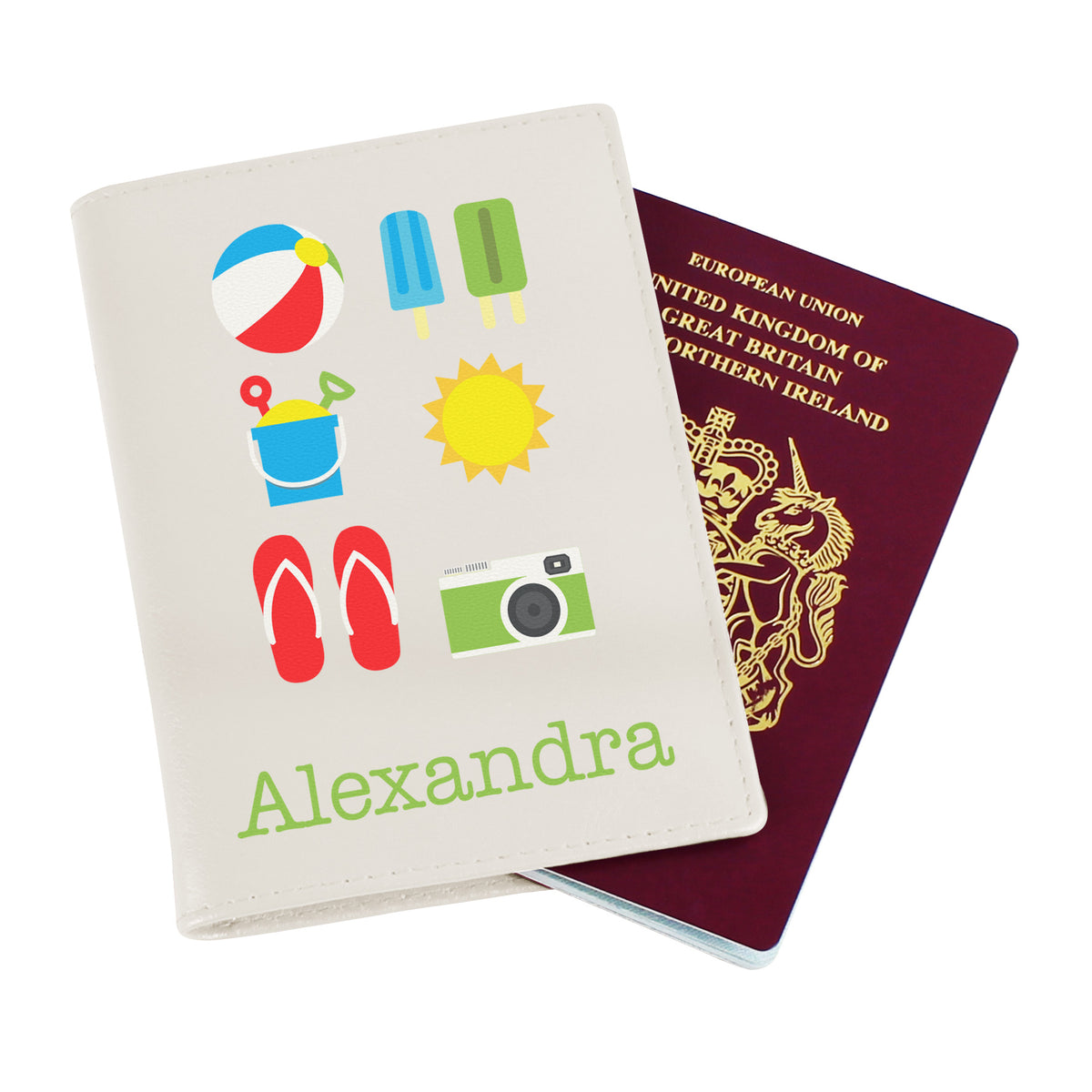 Personalised Bright Travel Cream Leather Passport Holder