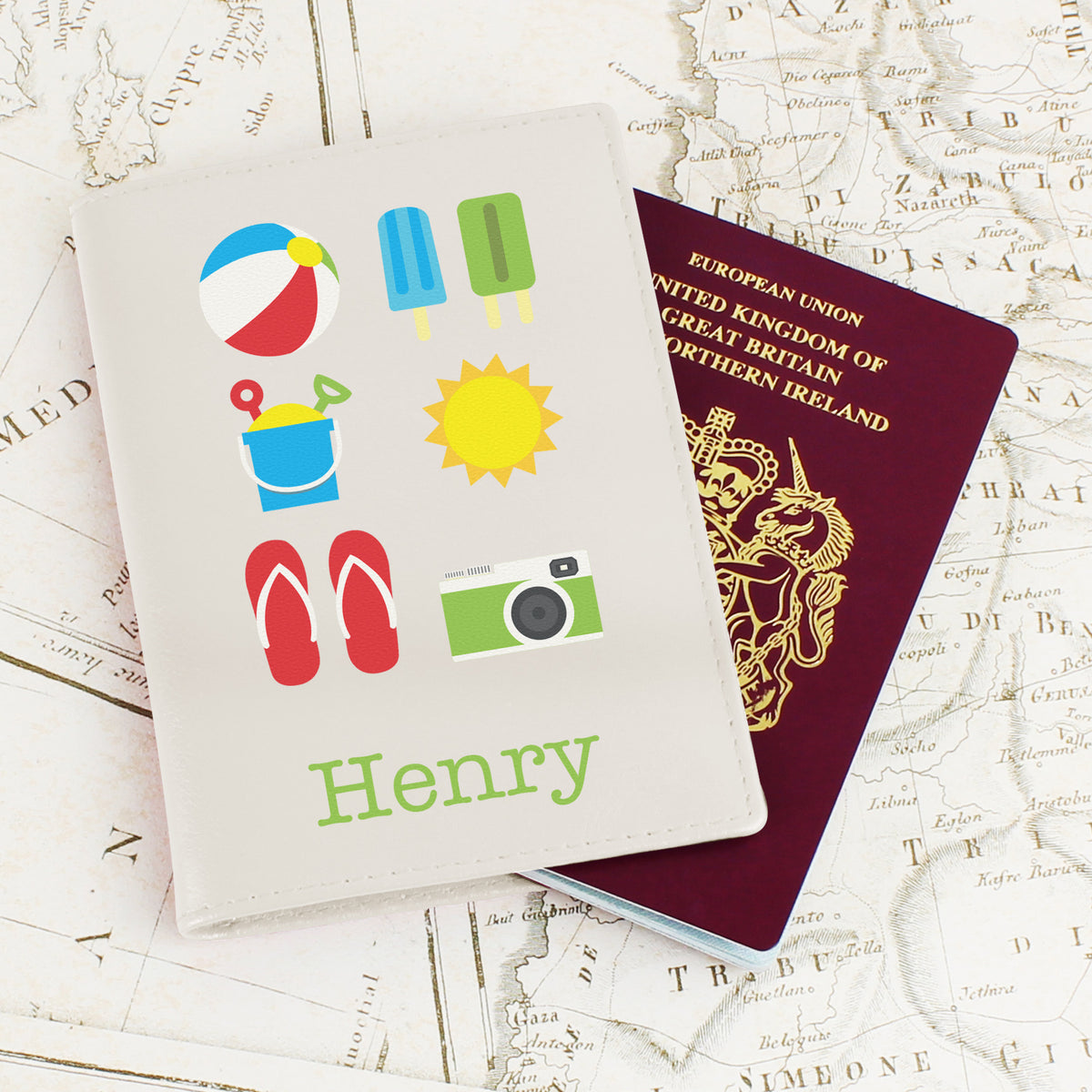 Personalised Bright Travel Cream Leather Passport Holder