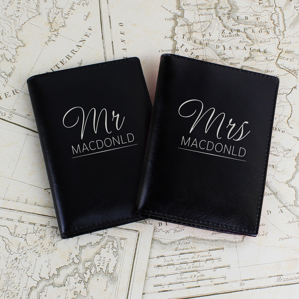Personalised Mr & Mrs Black Leather Passport Holders