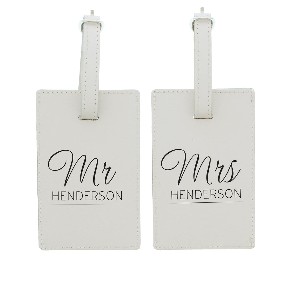 Personalised Couples Classic Cream Leather Luggage Tags