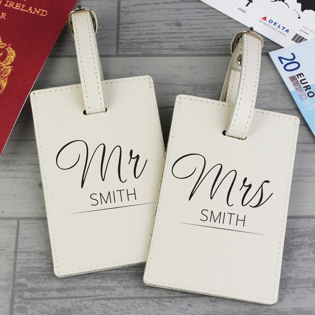 Personalised Couples Classic Cream Leather Luggage Tags