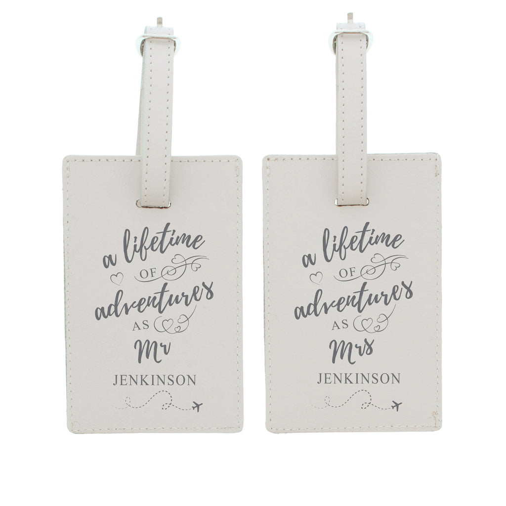 Personalised Lifetime of Adventures Couples Leather Luggage Tags
