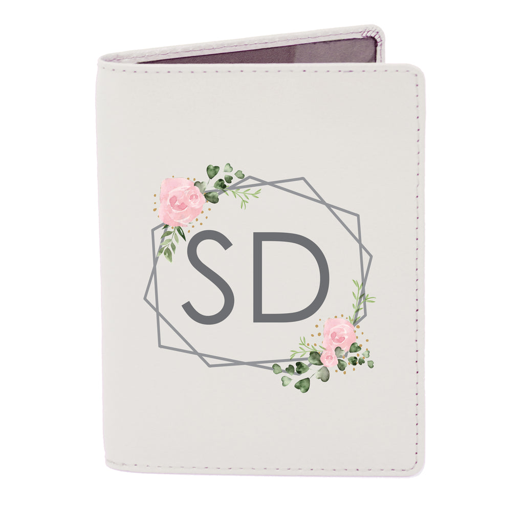 Personalised Floral Cream Leather Passport Holder