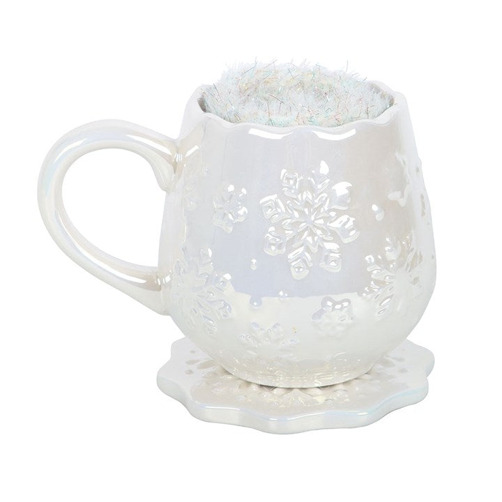 Iridescent Snowflake Mug, Coaster and Socks Set