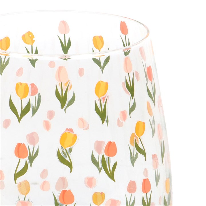Tulip Print Stemless Glass