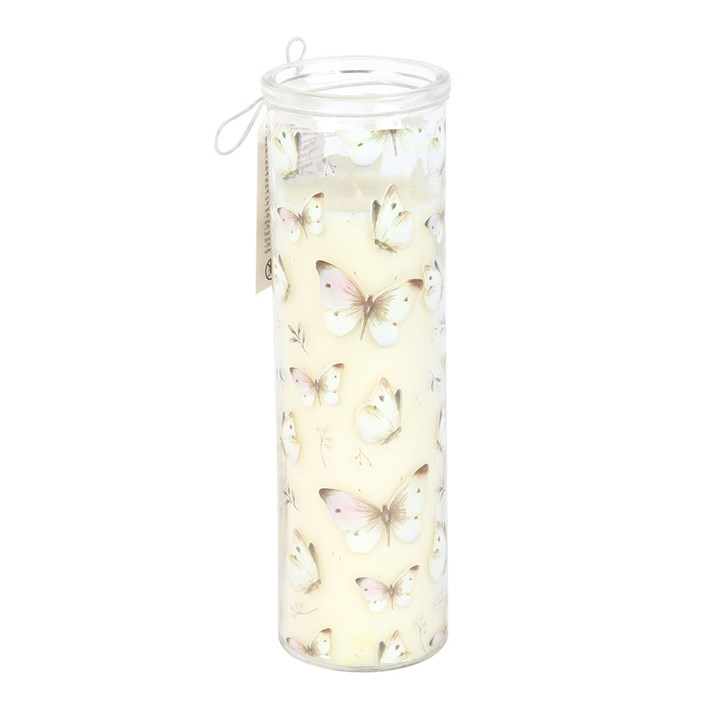 White Butterfly Print Vanilla Tube Candle