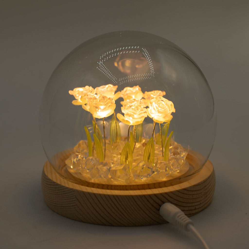 Floral Glow Garden Dome - 10 Pink Roses - LED USB