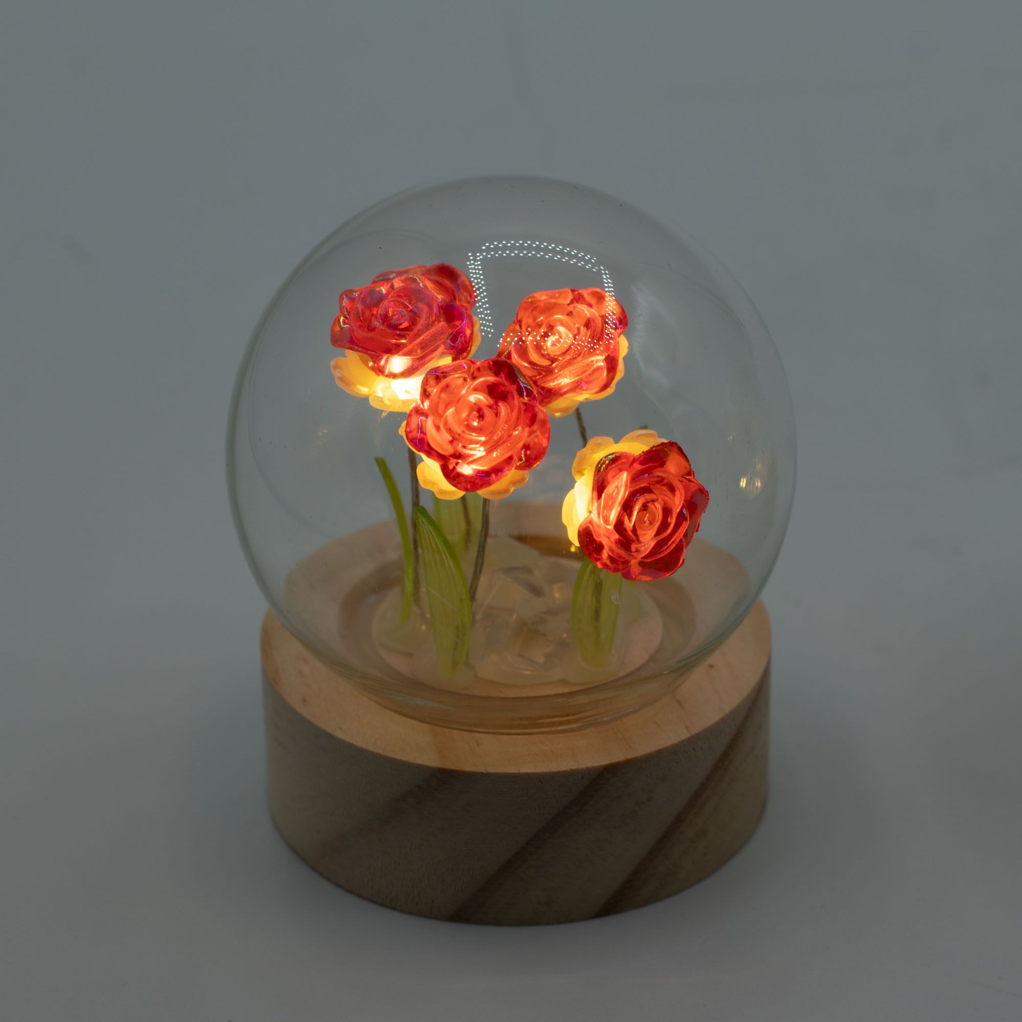 Floral Glow Garden Dome - 5 Red Roses - LED Battery