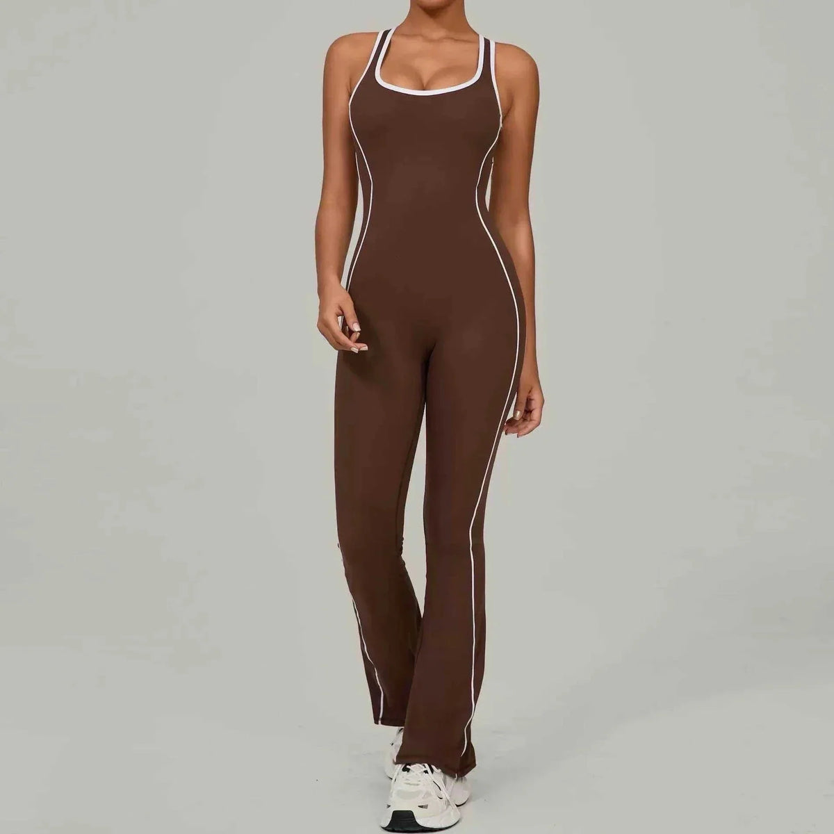 Flared Open Back Jumpsuit with Push-up Butt & Contrast Details